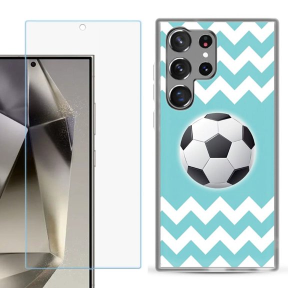 OneToughShield ® Compatible with Samsung Galaxy S24 Ultra, Shockproof Phone Case, with Tempered Glass Screen Protector - Chevron/Soccer