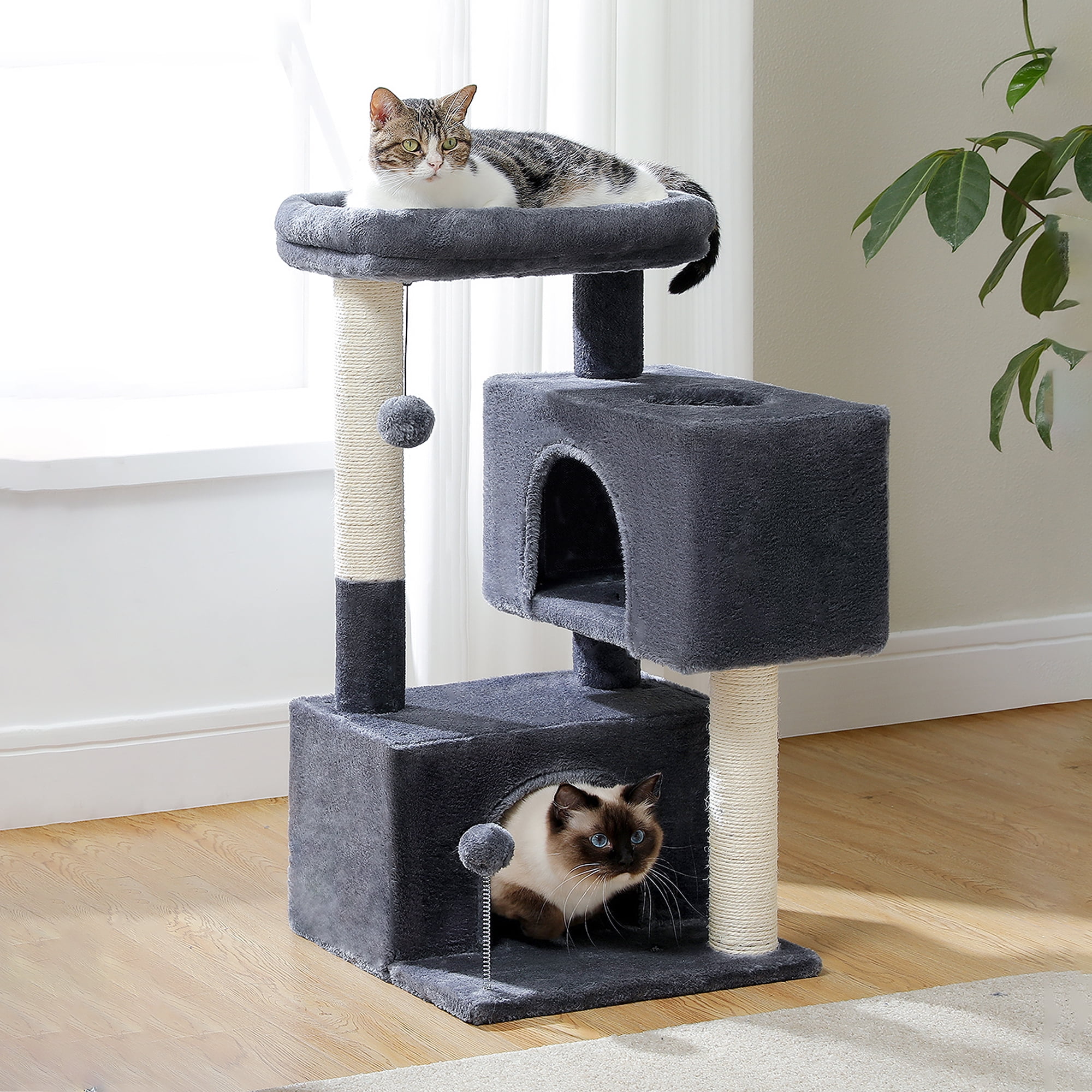 Pefilos 31" Multi-Level Cat Tree Tower, Cute Sisal Play House Climber Activity Centre Furniture with Scratching Posts Hammock Dangling Ball, Dark Gray Pefilos 31" Multi-Level Cat Tree Tower, Cute Sisal Play House Climber Activity Centre Furniture with Scratching Posts Hammock Dangling Ball, Dark Gray