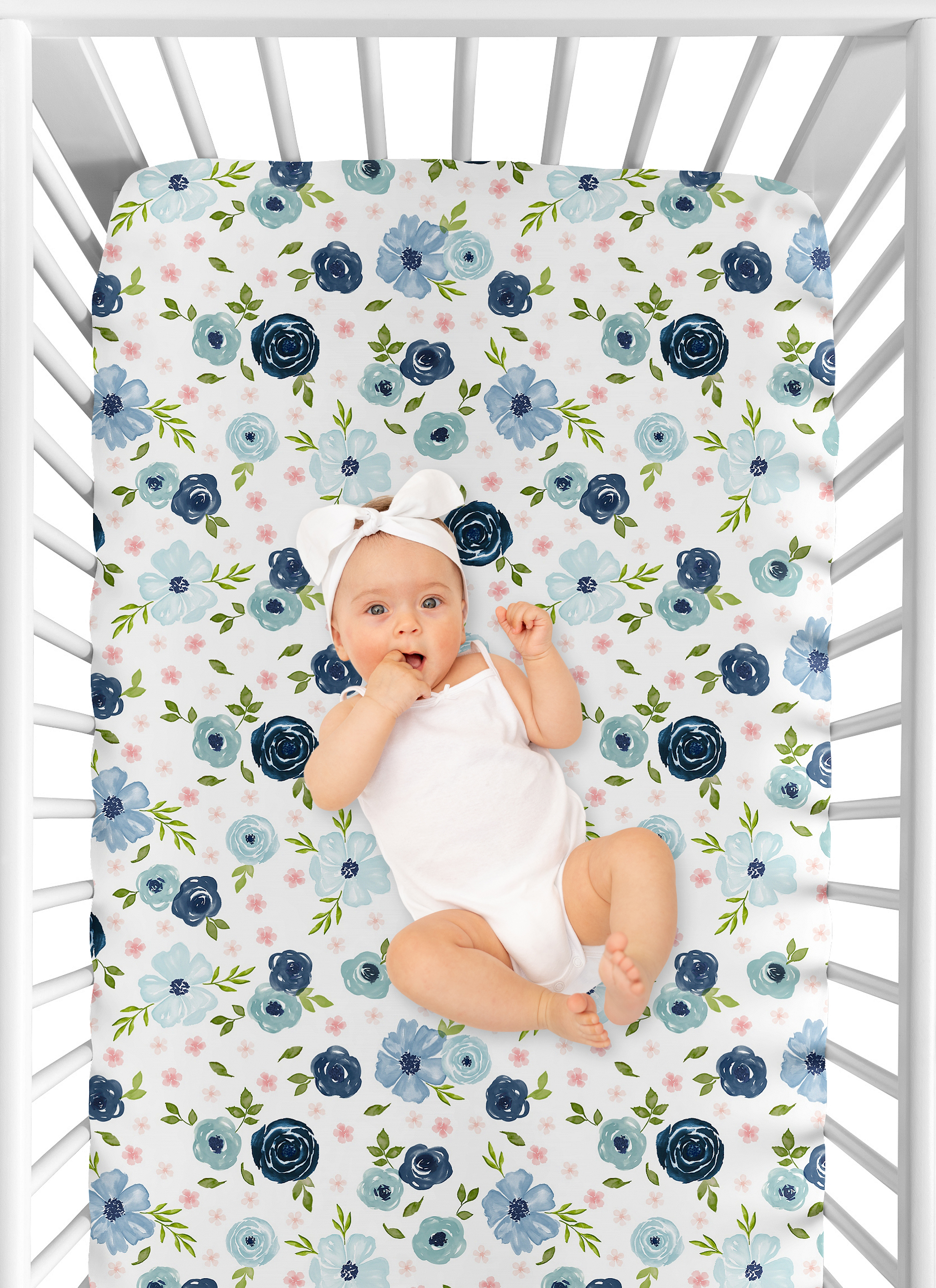 Sweet Jojo Designs Watercolor Floral Blue Green and Pink Jersey Knit Fitted Crib Sheet