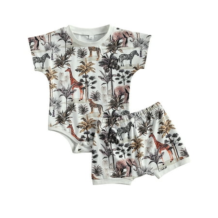

LisenraIn Toddler Baby Clothes Sets Short Sleeve Romper Tops Shorts 2pcs