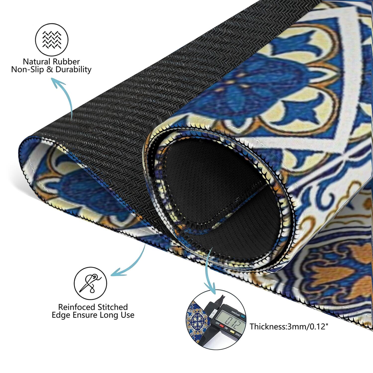 Decorative Boho Print Playing Mat for Mahjong Tables 31.5x31.5 Inch Rubber Surface with Anti-Slip Grip and Noise Dampening for Board Games and Game Room