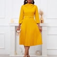 thumbnail image 3 of AURA Elegant Pleated Midi Dress With Belt High Waist Solid Color Zipper Work Office Style, 3 of 10