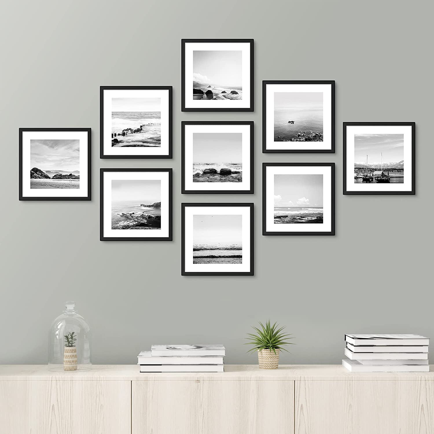 PixonSign 9 Piece 8" x 8" Gallery Wall Art Prints Picture Frame Set for