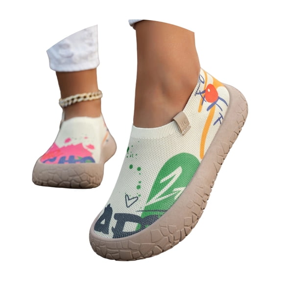 Women Slip On Walking Shoes Platform Sock Sneakers Mesh Knit Breathable Comfy Light Athletic Sneaker Hike Work Daily Wear Shoe