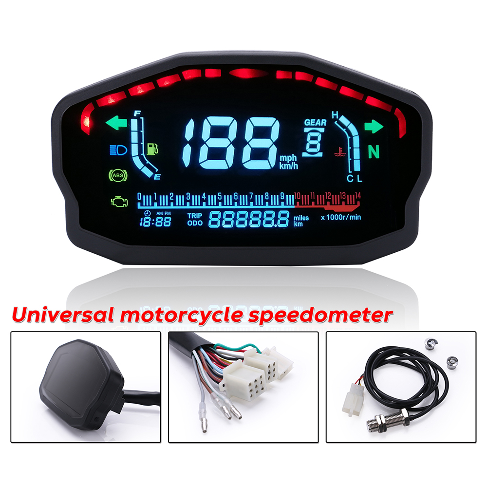 Universal Digital LCD Backlight Motorcycle Speedometer Odometer Tachometer Gauge