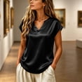 thumbnail image 5 of TGSLY Women's Silk Satin Tops Lightweight Soft V Neck Cap Sleeve Blouses Relaxed Fit Dressy Casual Curved Hem Solid Color Tshirts L, 5 of 10