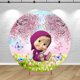 thumbnail image 3 of Fondo de niña Masha y el oso rosa con decoración redonda, fondo para fiesta de cumpleaños de niña Sakura con pedestal y cubierta de anillo, pancarta elástica, 3 of 4