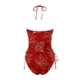 thumbnail image 5 of MKLEKYY Trajes De Baño Mujer 2 Piezas Women'S Fashionable Summer Maple Leaf Line Print Sexy Lace Up Split Swimsuit, 5 of 5