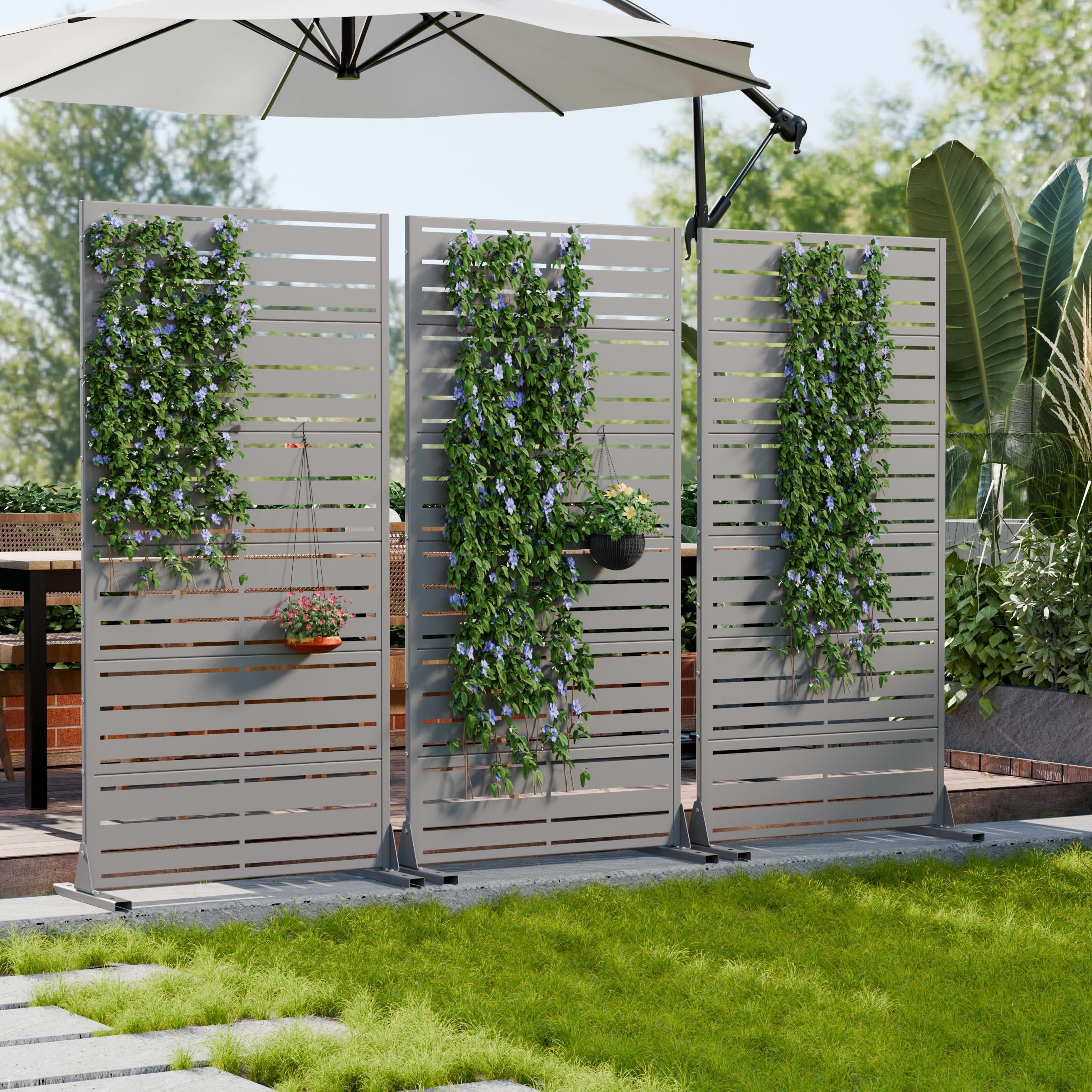MAYEERTY 72x35" Gray Privacy Screen, Wide-Narrow Pattern Metal Louver Panel, Weather Resistant, for Outdoor Garden Deck Patio