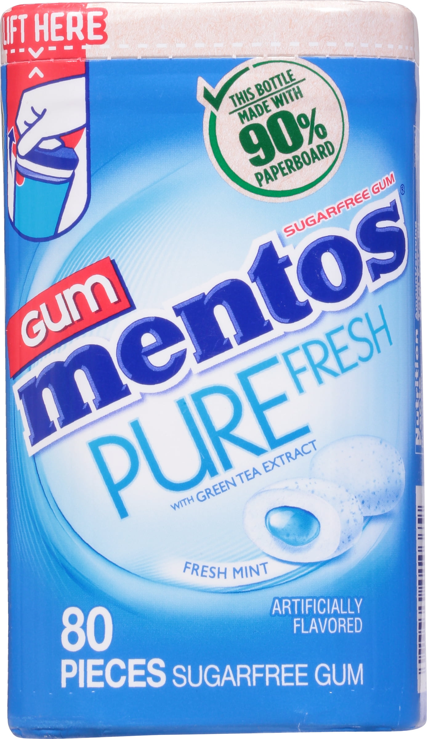 Mentos Sugar-Free Fresh Mint Chewing Gum, 80 pc Paperboard Bottle