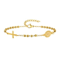 Virgin Mary Link Bracelet for Women-Dainty 18K Gold Plated Cross Chain Bracelets, Stainless Steel Adjustable Womens Gold Chain Bracelets Jewelry Gifts