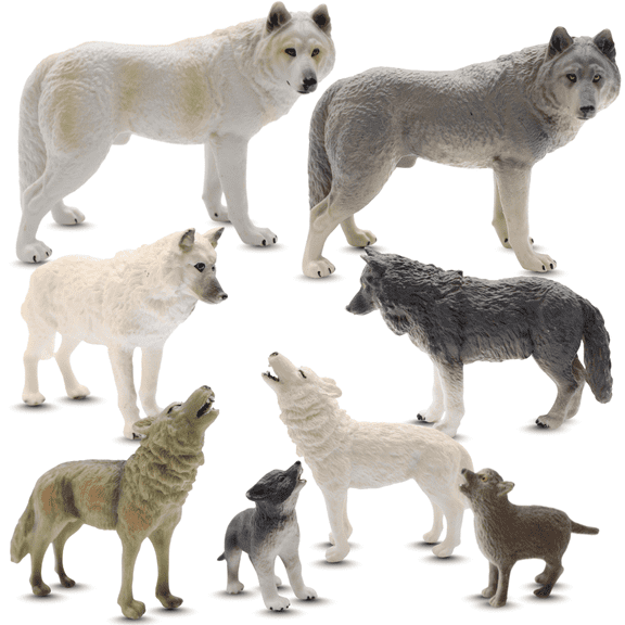 Zaga Toys, 8-Piece Hand-Painted Wolf Figurine Set, Realistic Wildlife Toys