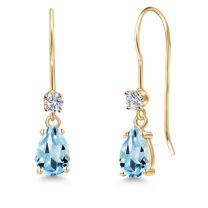 Gem Stone King 14K Yellow Gold Sky Blue Topaz and Lab Grown Diamond Earrings for Women | 1.13 Cttw | Gemstone November Birthstone | Pear Shape 6X4MM
