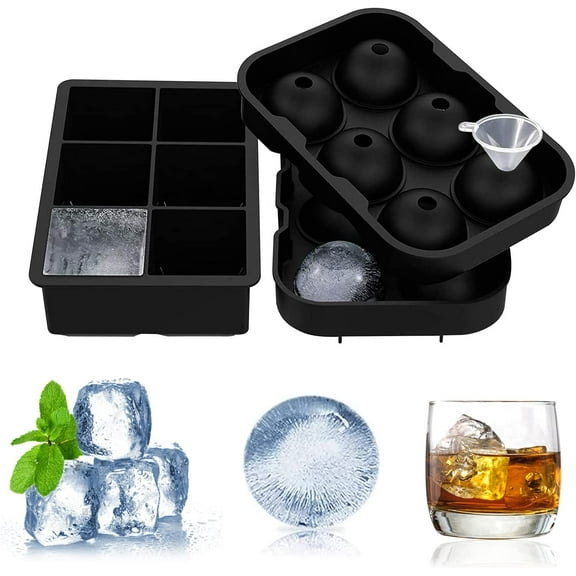 Pack of 2 Extra Large Ice Cube Trays with Lid | BPA Free Jumbo Silicone Ice Cube Trays for Freezer | Makes 6 Large Square Ice Cubes for Whiskey Cocktails or Food Storage