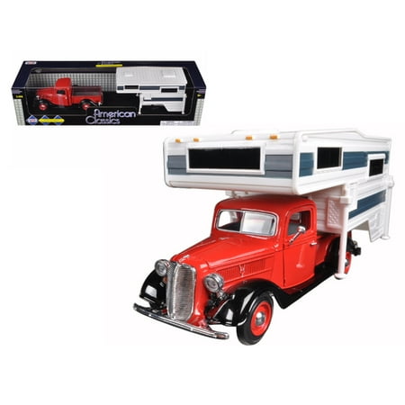 1937 Ford Pickup Truck Red With Camper 1/24 Diecast Model by