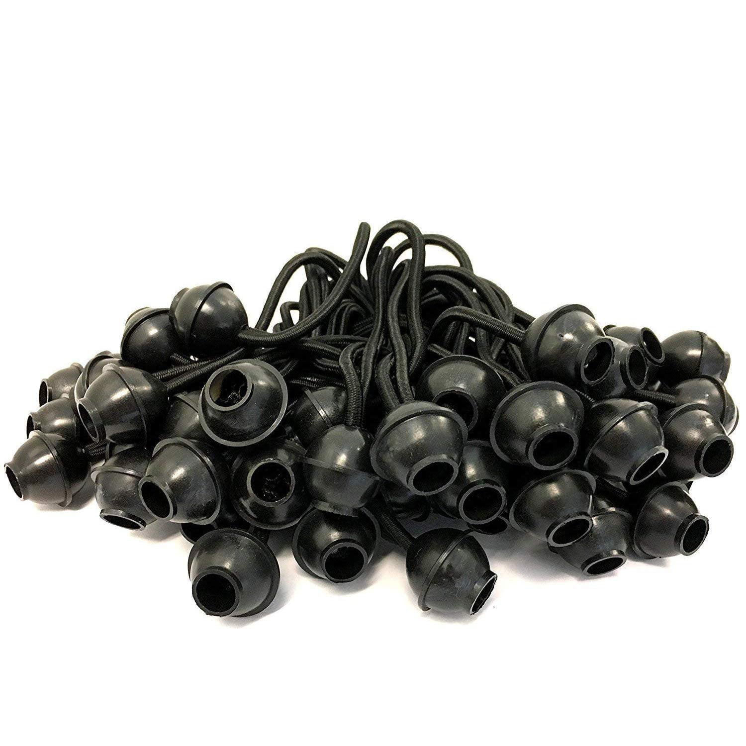 Premium Elastic Ball Bungee Cord, 6Inch, Black, 100Piece Tie Down