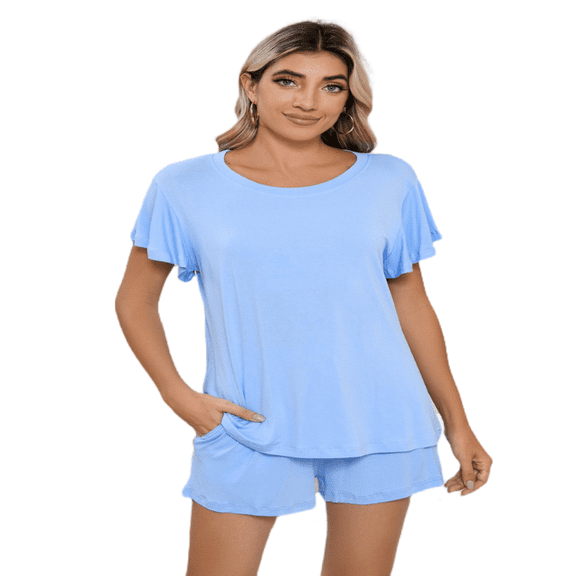 LYMAYTER‌ ‌Comfy Sleepwear Set for Women's Breathable Relaxed Two-Piece‌ Short Sleeves Set