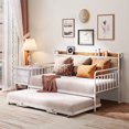 thumbnail image 4 of Asofer Twin Daybed, Trundle & Metal Frame with Upholstered Storage Headboard & Charging Station, White, 4 of 10
