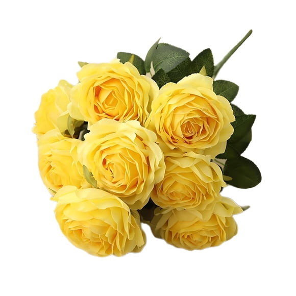 Bouquet de rosas artificiales Jasion de 10 cabezas, color amarillo seda, 40 cm