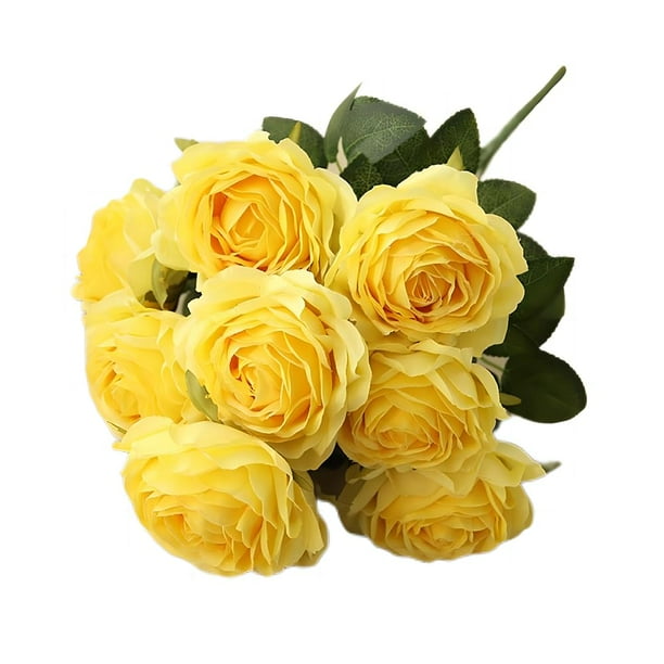 Bouquet de rosas artificiales Jasion de 10 cabezas, color amarillo seda, 40 cm