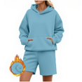 thumbnail image 2 of NMMUED Sweat Set for Women Athleisure Sets Women Sweat Shorts Sets Track Suits for Women Set Oversized Casual Fleece Hoodie Sets, Light Blue L, 2 of 7