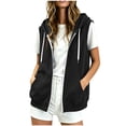 thumbnail image 6 of XUNKUSGA Sleeveless Full Zip Sweatshirt Hoodie Classic Solid Color Hooded Sweatshirt with Drawstring Casual Loose Hoodies for Women with Pockets,Black, 6 of 9