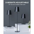 thumbnail image 3 of Cordless Table Lamps Rechargeable, 3 Adjustable Height, 5000mAh Battery Operated, 3 Colors Smooth Dimming, Portable LED Waterproof Table Lamp for Dining, Bedroom, Outdoor- Black, 3 of 5