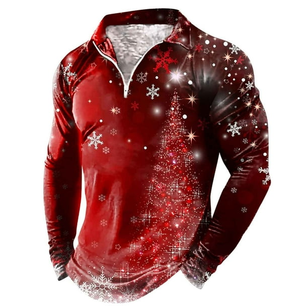 Pack De Playeras Para Hombre Camisa Navideña De Otoño E Invierno Para Hombre Camisa Superior Con Estampado De Árbol De Navidad En Capas Y Empalme De Colores Mixtos
