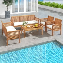 Gymax Set Of 5 Patio Furniture Set w/ Acacia Wood Frame & Removable Seat Cushions