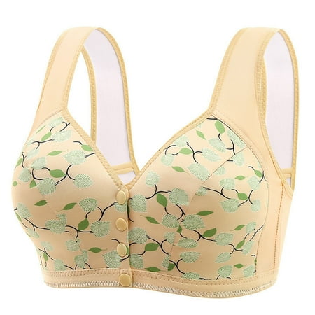 FUNUONY Big Sale!!Bras for Women 2025 New Women s Fashionable Casual Floral Front Button Bra for Elderly People Skin Friendly and Comfortable Without Wire Vest Bra Beige 44