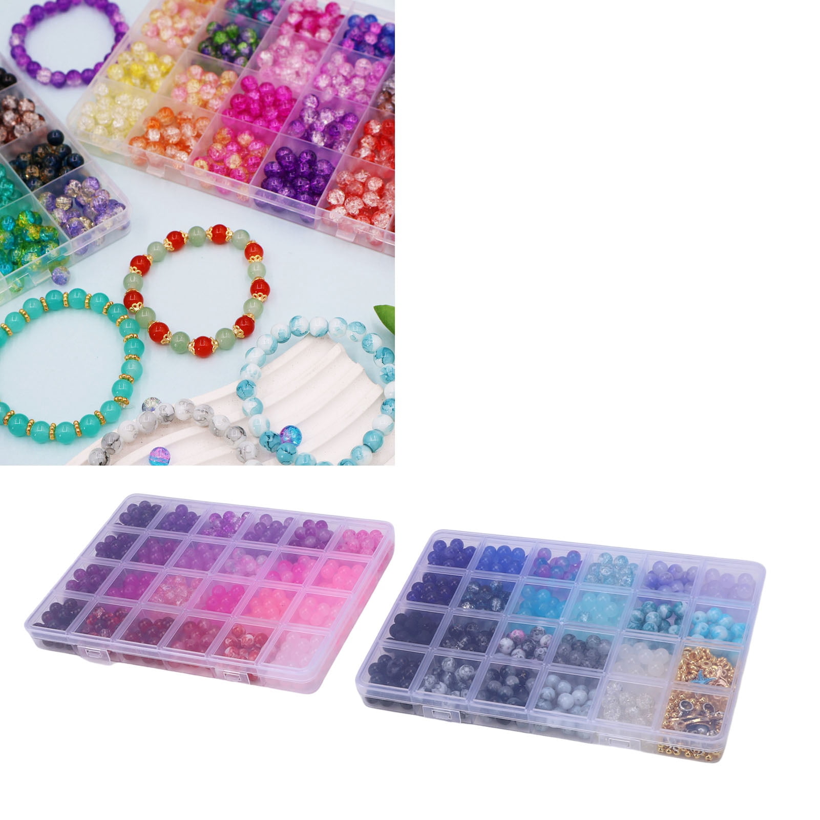 NFTIGB 1190Pcs Glass Beads Kit 48 Colors Crackle Round Bead for Bracelets Jewelry Making Earrings Necklace Crafts 8mm Spacer Bead Charms Style 3