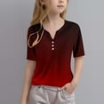 thumbnail image 2 of Jinhomg Button V-Neck Shirts for Girls Dressy Casual Solid Tops Lightweight Comfy Short Sleeve Spring Summer Pullover Daily Wear Seasonal Sale Wine E-, 2 of 6