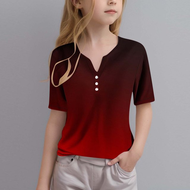 Soki T-Shirts pour Filles Dégradé T-Shirt Manches Courtes Hauts T-Shirt Col en V Tee 3-14 Ans