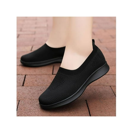 

Rotosw Walking Shoes for Women Breathe Mesh Slip On Sneakers Ladies Comfortable Lightweight Loafers Black 8