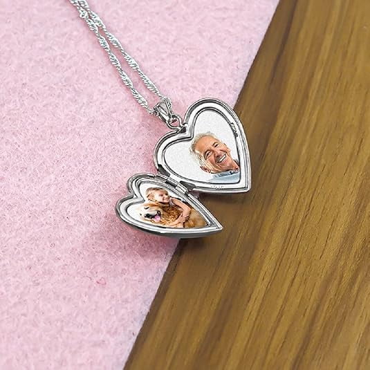 Personalized Sterling Silver Butterflies Heart Photo Locket Necklace for Women - 3/4 inch x 3/4 inch, Sterling Silver, Locket Only