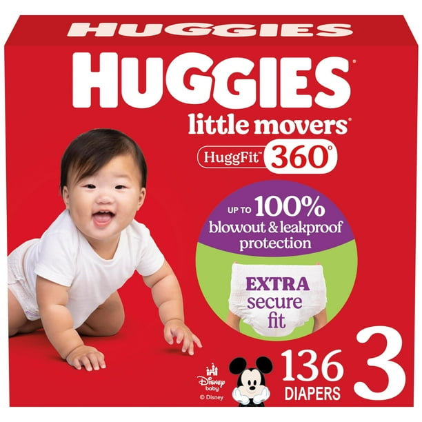 Pañales para Bebé Huggies Little Movers HuggFit 360° Talla 3, 136 unidades