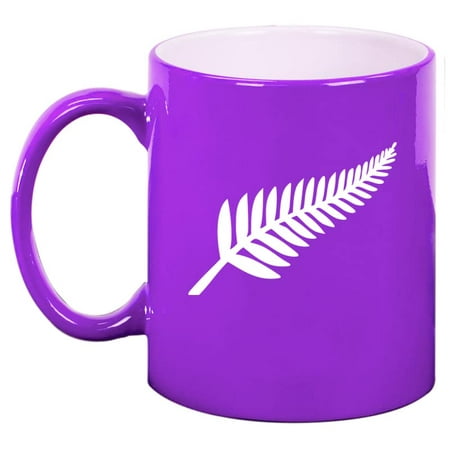 

New Zealand Silver Fern Ceramic Coffee Mug Tea Cup Gift (11oz Purple)