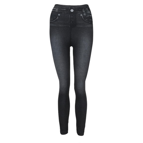 Women's Pull-On Skinny Faux Denim Leggings High Waisted Stretch Jeggings Comfy Wash Pants Classic Tummy Control Black
