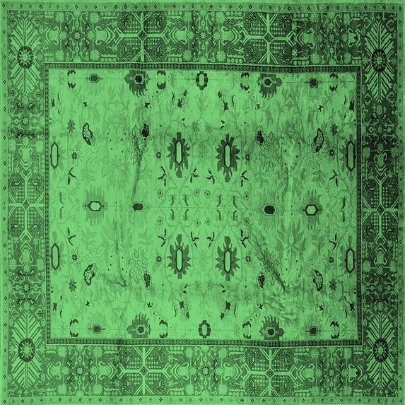Ahgly Company Indoor Square Oriental Emerald Green Industrial Area Rugs, 6' Square