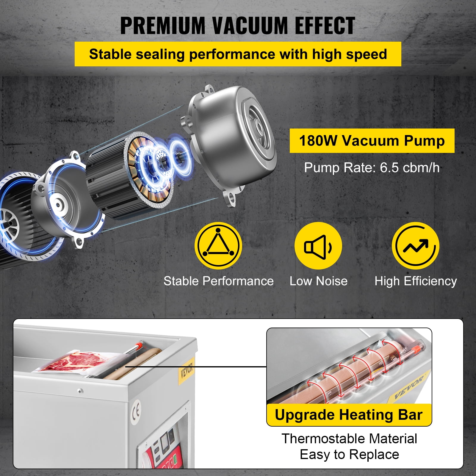 VEVOR Chamber Vacuum Sealer, DZ-260A 6.5 cbm/h Pump Rate, Excellent Sealing Effect with Automatic Control, Commercial Kitchen Foods Packaging Machine Used for Fresh Meats, Fruit Saver 110V