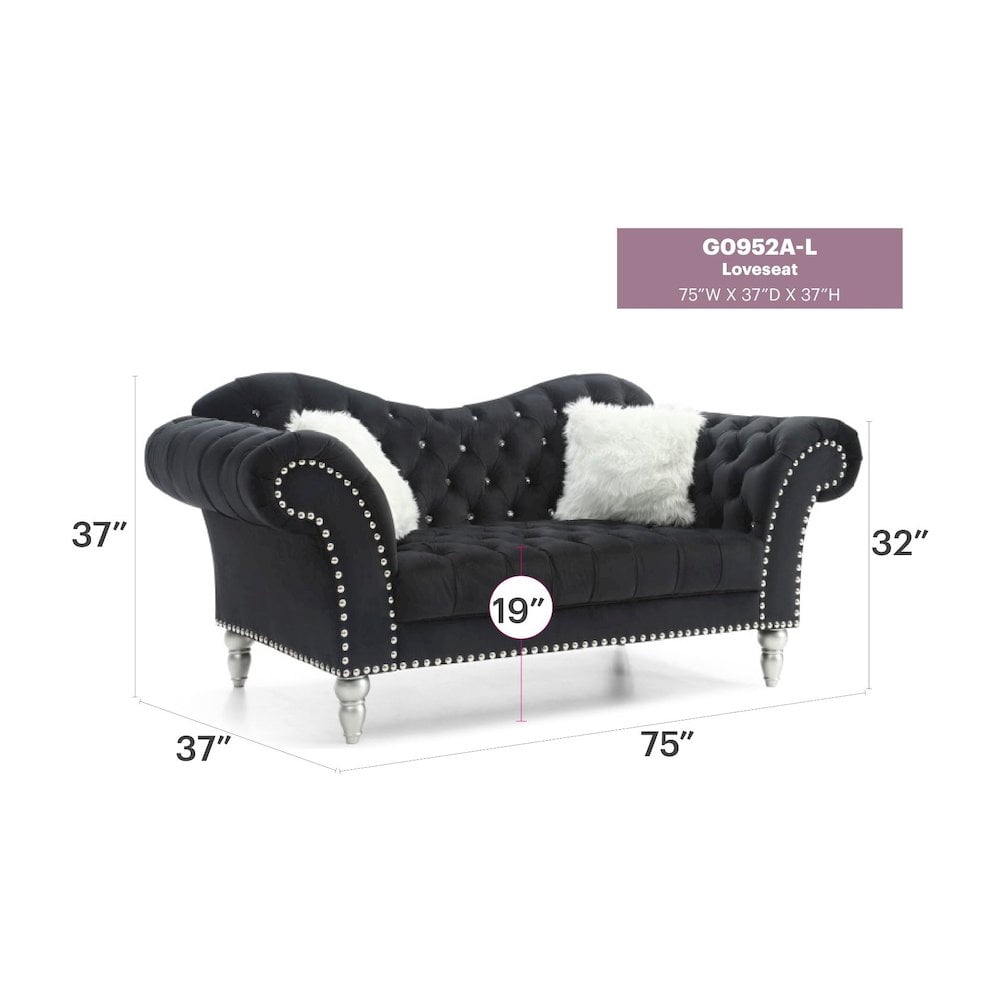 Glory Furniture Wilshire Loveseat in Black Color