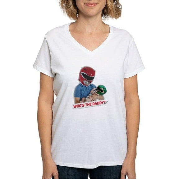 CafePress - Power Rangers Who's The Dad Women's V Neck T Shirt - Womens Cotton V-Neck T-shirt