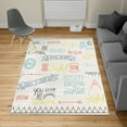 thumbnail image 2 of Adventure Turkish Area Rug, Various Words on Happiness and Self Value Uplifting Phrases Being Who You Are, Soft Carpet for Living Room Decor with Distressed Look, 6.6' X 9.6', Sky Blue, by Ambesonne, 2 of 4