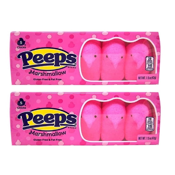 Pink Easter Marshmallow Candy Chicks, (Pack of 2) 5 Count per pack, Treats for Easter Baskets and party Decorations