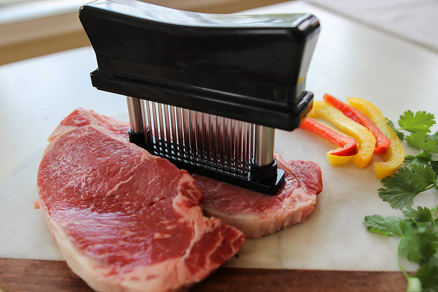 Techtongda 56-Pin Stainless Steel Meat Tenderizer Steak Pork Needle Prongs Tool Hamstring Knife, Black