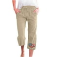 thumbnail image 2 of up to 60% off Gifts Usmixi Womens 4th of July Pants Independence Day Fashion Heart Flag Print Loose Cropped Trousers Drawstring Elastic Waist Cotton Linen Pocket Pants Beige XL, 2 of 5