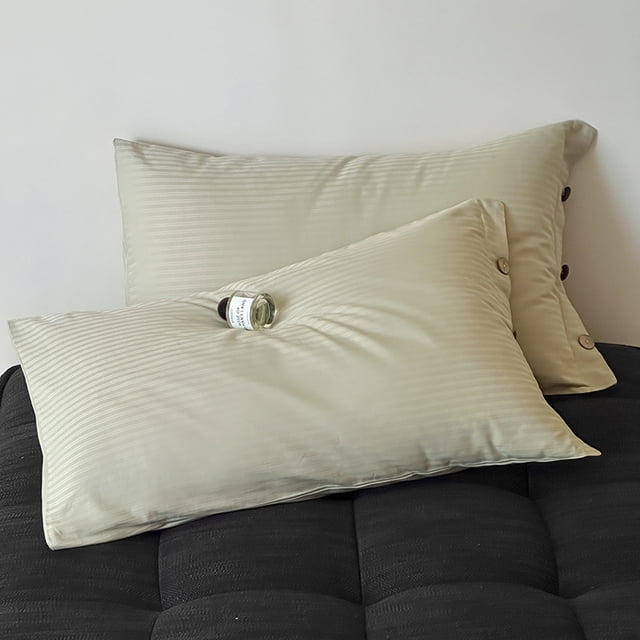 Xiao Hua Juego de 2 fundas de almohada 100 % algodón, tamaño estándar, con ribete de botones, suaves y duraderas, con un efecto refrescante premium para cama (48 x 73 cm, tira fina, verde claro)
