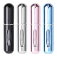 thumbnail image 1 of Atomizador de perfume portátil recargable de 5 ml, 4 unidades, para viaje, rosa, azul, negro y plateado., 1 of 14