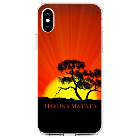 DistinctInk Clear Shockproof Hybrid Case for iPhone XS Max (6.5" Screen) - TPU Bumper, Acrylic Back, Tempered Glass Screen Protector - Hakuna Matata