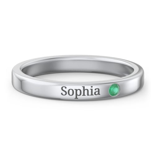 Bague Empilable en Pierre de Naissance avec Gravure - Émeraude (Peut)